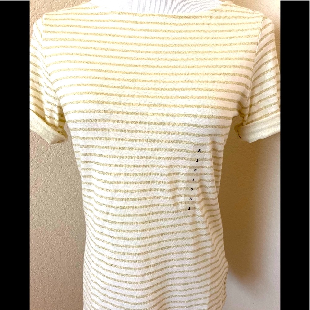 Ralph Lauren knit top short sleeves neutral tone and gold metallic stripes